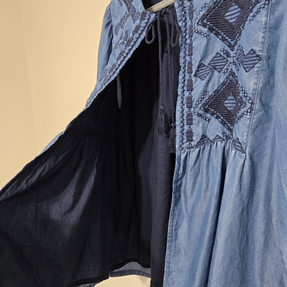 Lucky Brand Blue Embroidered Boho Denim Style Cardigan Jacket Women’s Size M - Picture 6 of 15